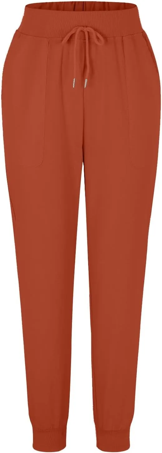 JiXiang Trousers for Women Summer Casual Drawstring Back Elastic Waist Linen Loose Fit Joggy Yoga Tapered Pants with Pockets