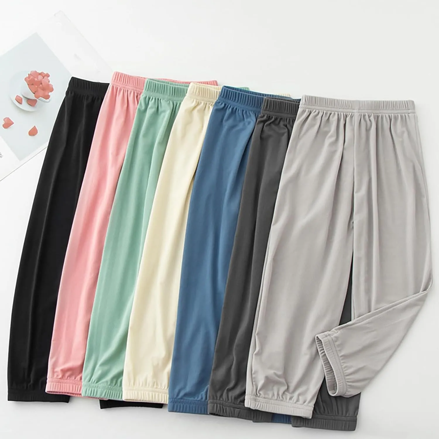 Kids Summer Solid Color Thin Pants Girls Boys Casual Pants Elastic Waist Leisure Trousers Breathable Loose Active Pant