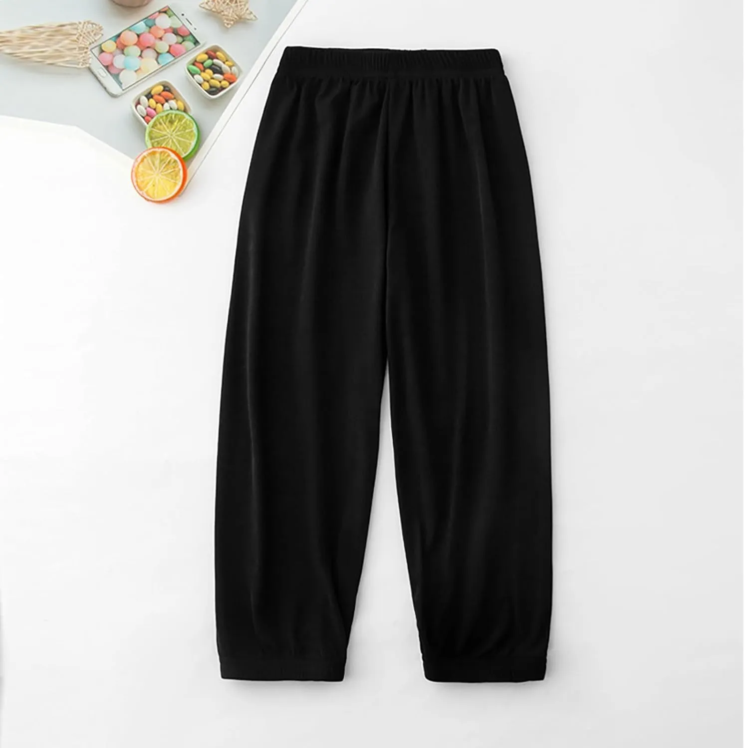 Kids Summer Solid Color Thin Pants Girls Boys Casual Pants Elastic Waist Leisure Trousers Breathable Loose Active Pant