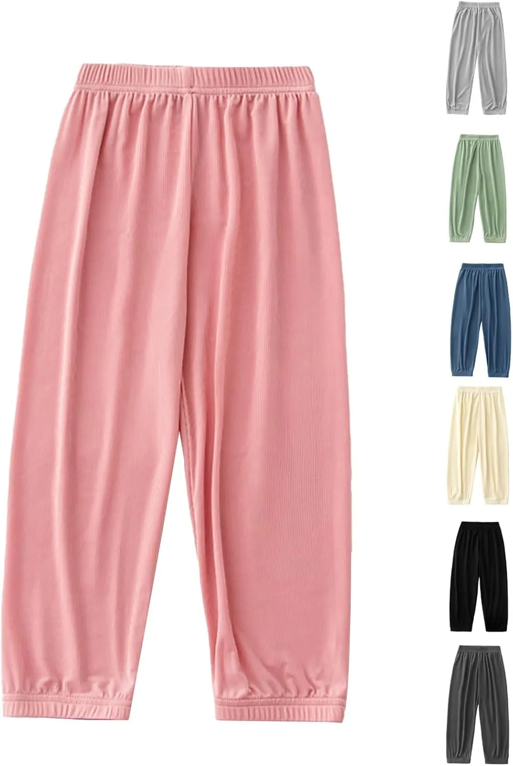 Kids Summer Solid Color Thin Pants Girls Boys Casual Pants Elastic Waist Leisure Trousers Breathable Loose Active Pant