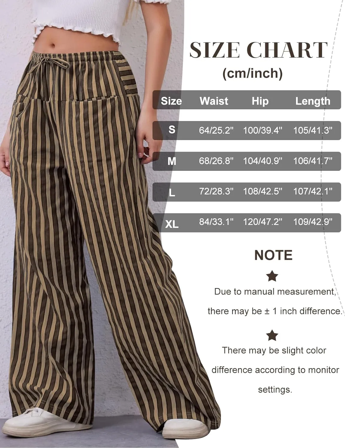 Kissonic Women Striped Pants Casual Drawstring Wide Leg Trousers Loose Lounge Pajama Pants with Pockets