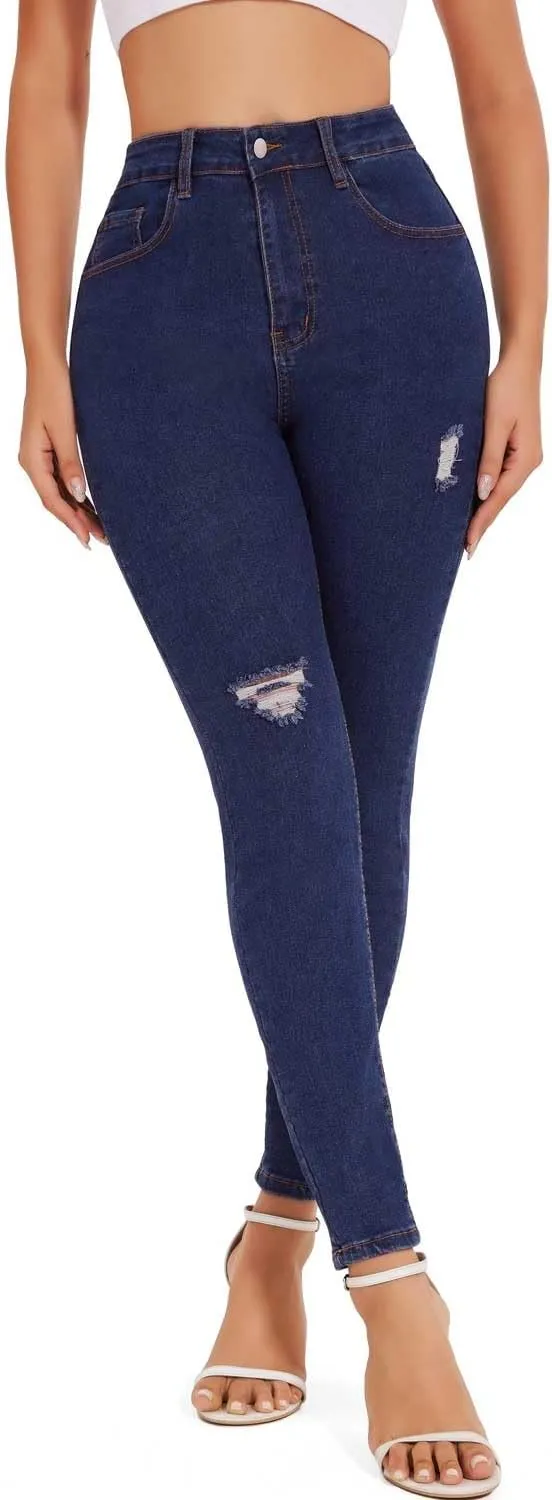 KIWI RATA Women's High Waisted Jeans for Women Ripped Skinny Stretch Jeans Butt Lifting Denim Pants