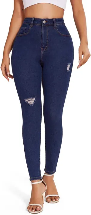 KIWI RATA Women's High Waisted Jeans for Women Ripped Skinny Stretch Jeans Butt Lifting Denim Pants