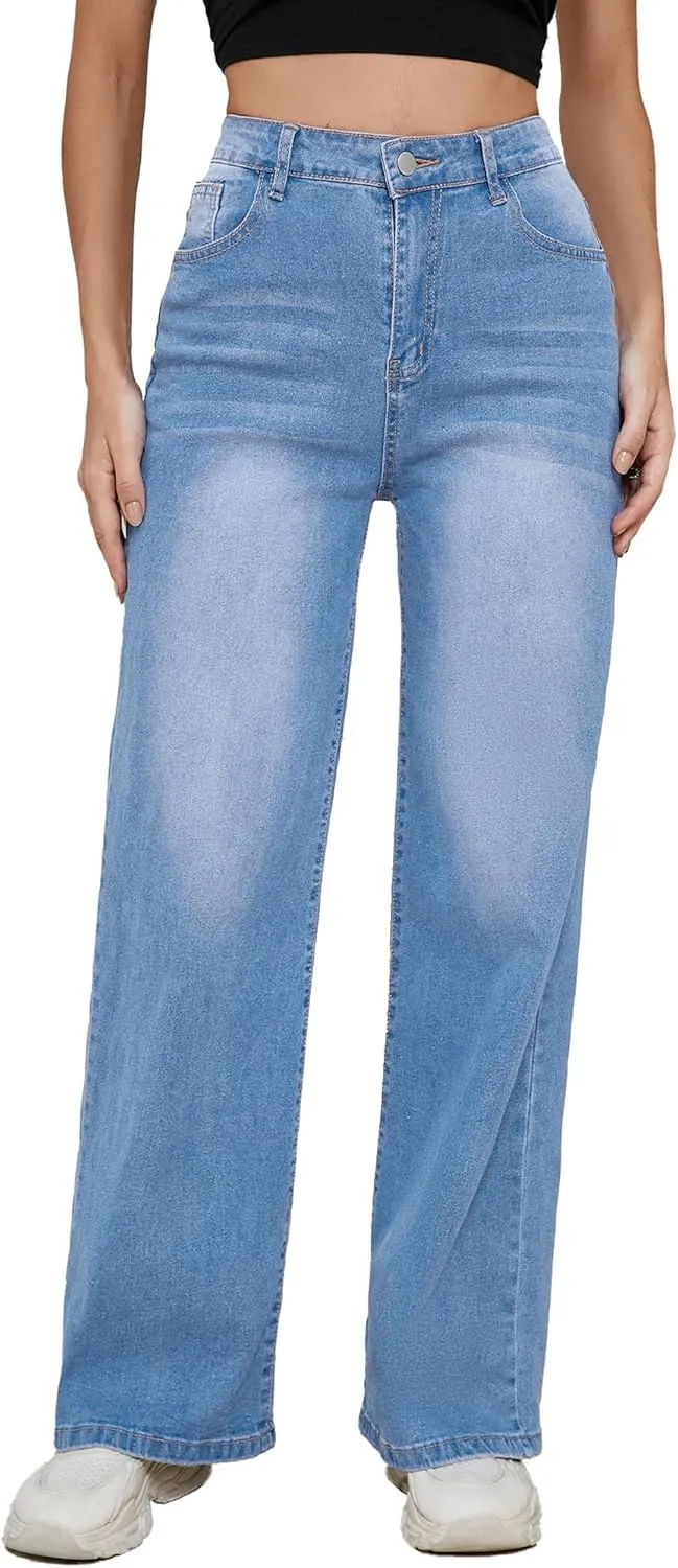 LaiyiVic Wide Leg Jeans for Women High Waisted Stretchy Straight Pants Leg Boyfriend Baggy Jeans