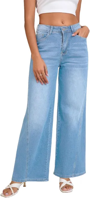 LaiyiVic Wide Leg Jeans for Women High Waisted Stretchy Straight Pants Leg Boyfriend Baggy Jeans