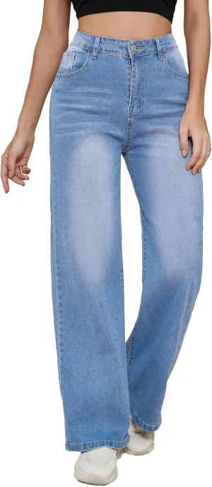 LaiyiVic Wide Leg Jeans for Women High Waisted Stretchy Straight Pants Leg Boyfriend Baggy Jeans
