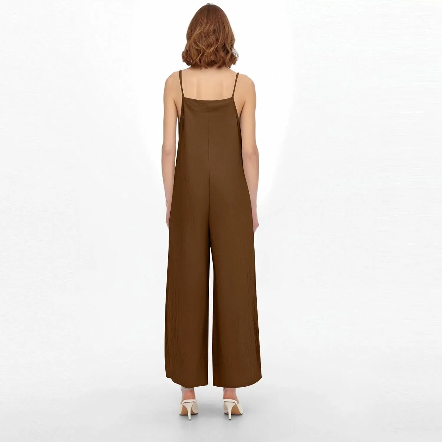 Linen Overalls for Women Loose Fit Wide Leg One Piece Jumpsuits Summer Casual Sleeveless Straps Rompers with Pockets
