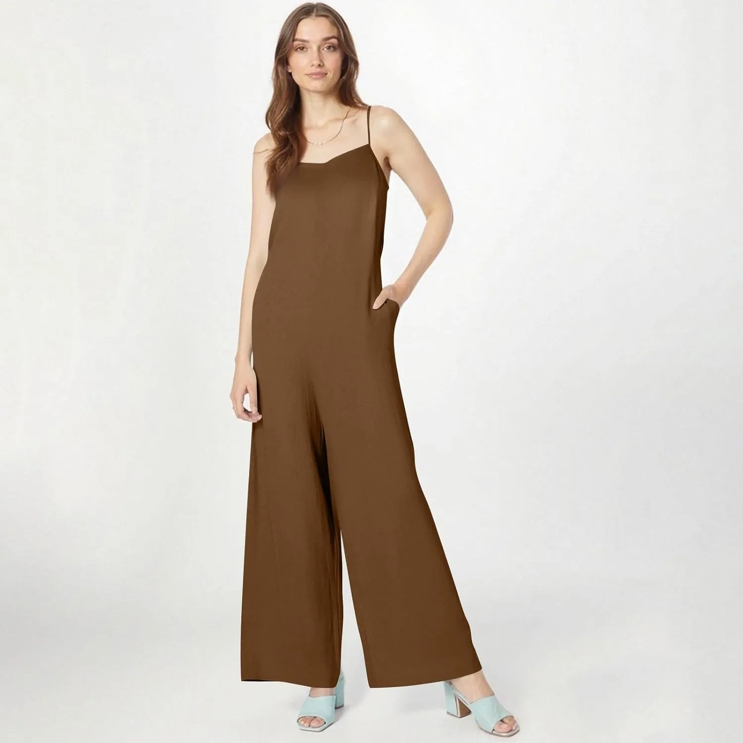 Linen Overalls for Women Loose Fit Wide Leg One Piece Jumpsuits Summer Casual Sleeveless Straps Rompers with Pockets