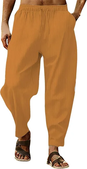 linen pants for men loose fit, yoga pants for men with pockets, Linen Pants for Men Loose Fit, Mens Casual Pants Summer Beach Yoga Pants Elastic Waist Straight Legs Trousers