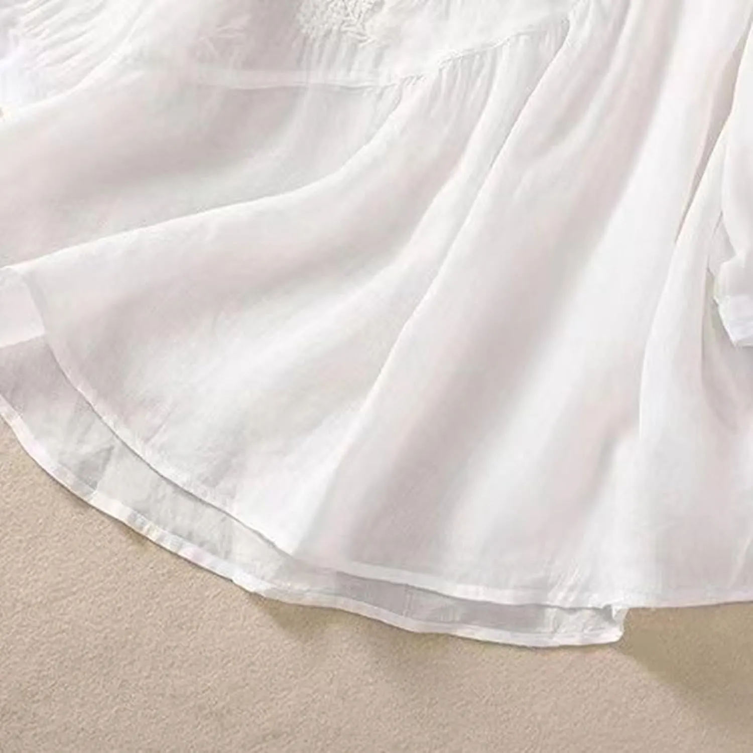 Linen Shirts for Women Vintage Embroidered Blouse Short Sleeve Summer Casual Dressy Loose Crew Neck Boho Tops