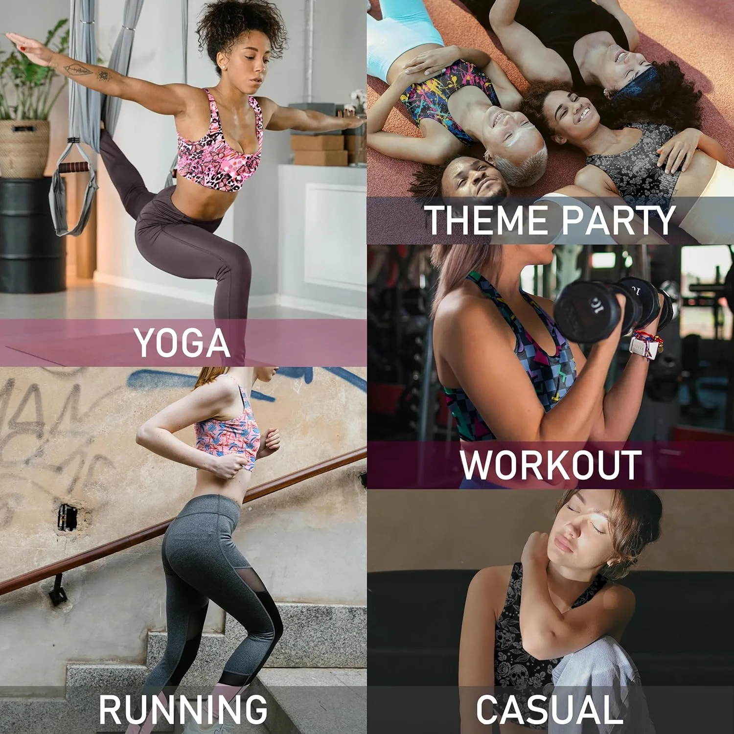 Longline Sports Bras Padded Pattern Workout Tank Tops Theme Party Outfit Crop Top Costumes for Women