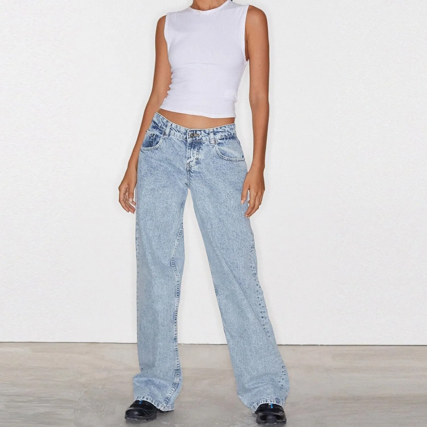 Low Rise Baggy Jeans for Women Y2k Boyfriend Barrel Wide Leg Jeans Loose Casual Denim Trousers Jeans with Pockets