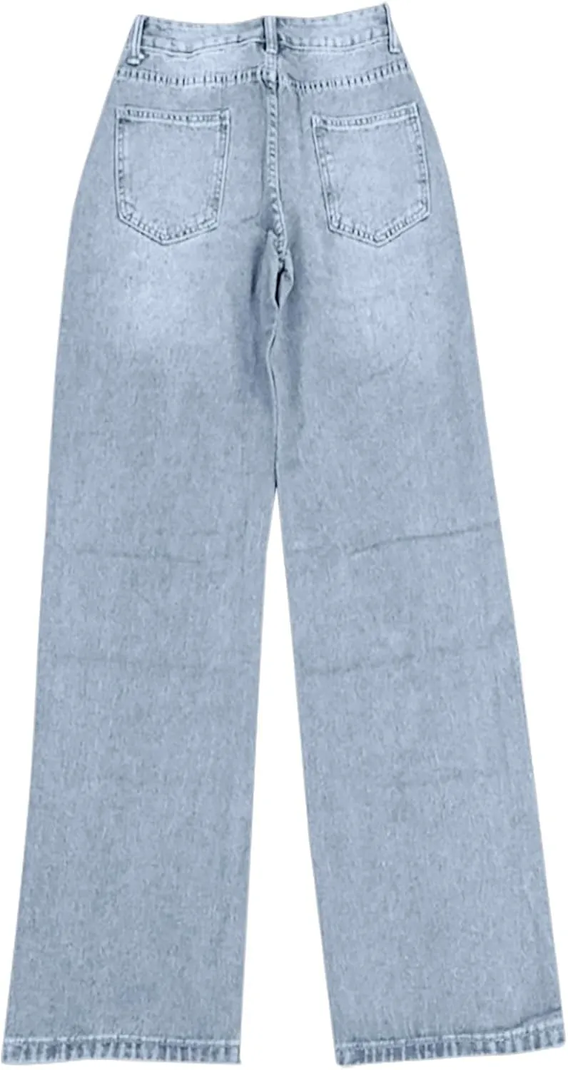 Low Rise Baggy Jeans for Women Y2k Boyfriend Barrel Wide Leg Jeans Loose Casual Denim Trousers Jeans with Pockets