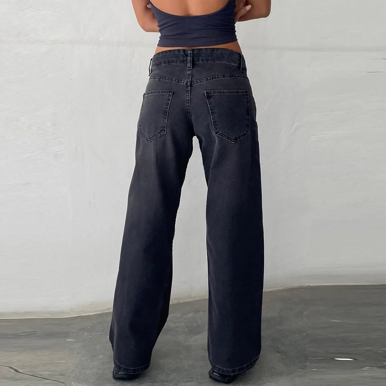 Low Rise Baggy Jeans for Women Y2k Boyfriend Barrel Wide Leg Jeans Loose Casual Denim Trousers Jeans with Pockets