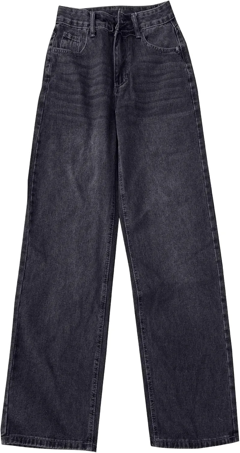 Low Rise Baggy Jeans for Women Y2k Boyfriend Barrel Wide Leg Jeans Loose Casual Denim Trousers Jeans with Pockets