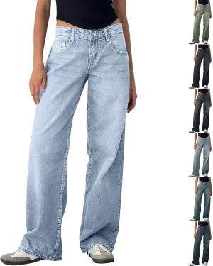 Low Rise Baggy Jeans for Women Y2k Boyfriend Barrel Wide Leg Jeans Loose Casual Denim Trousers Jeans with Pockets