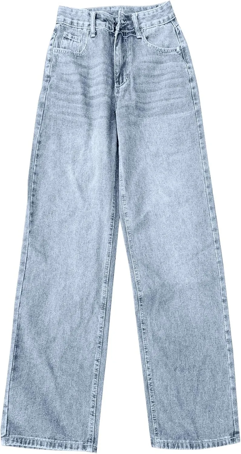 Low Rise Baggy Jeans for Women Y2k Boyfriend Barrel Wide Leg Jeans Loose Casual Denim Trousers Jeans with Pockets