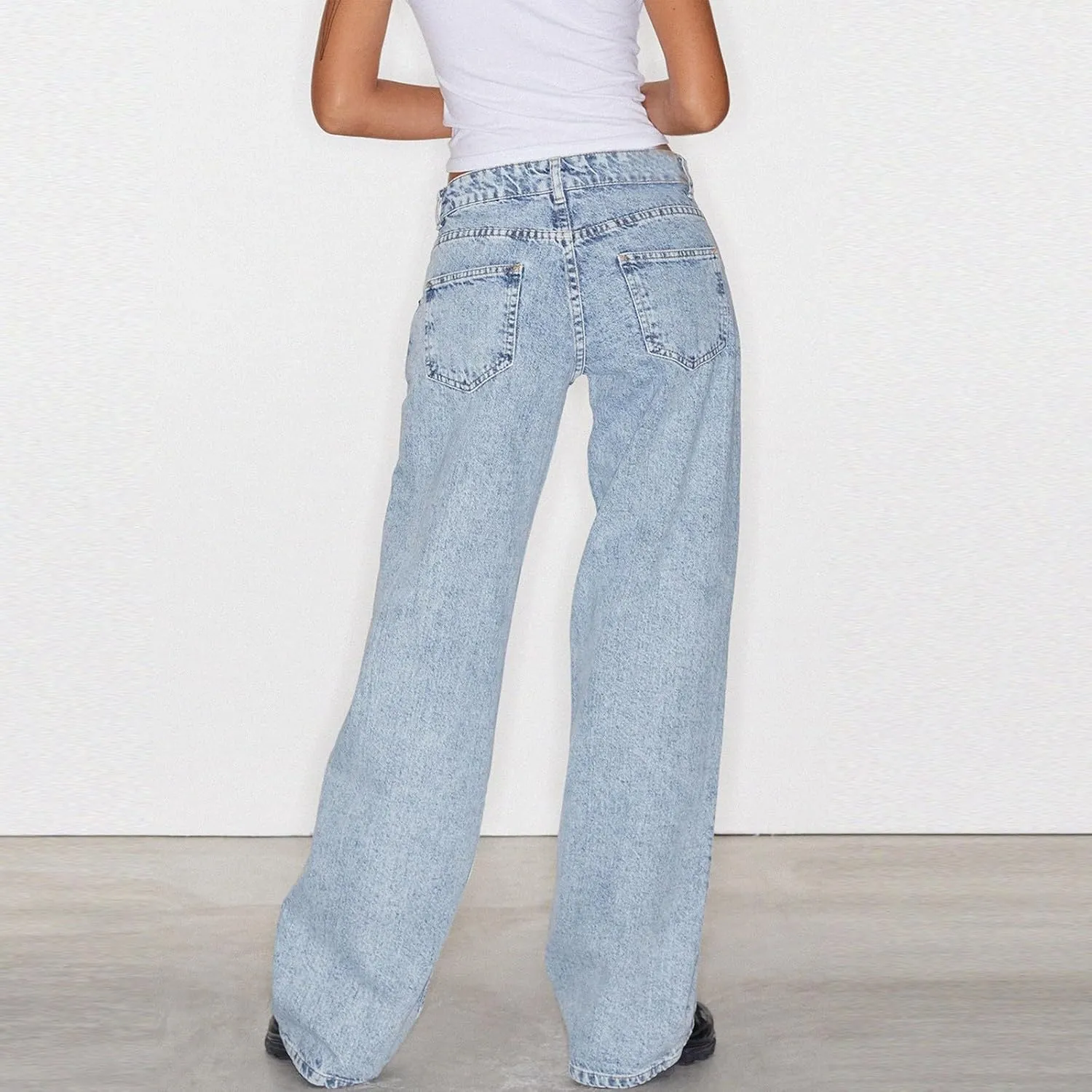 Low Rise Baggy Jeans for Women Y2k Boyfriend Barrel Wide Leg Jeans Loose Casual Denim Trousers Jeans with Pockets