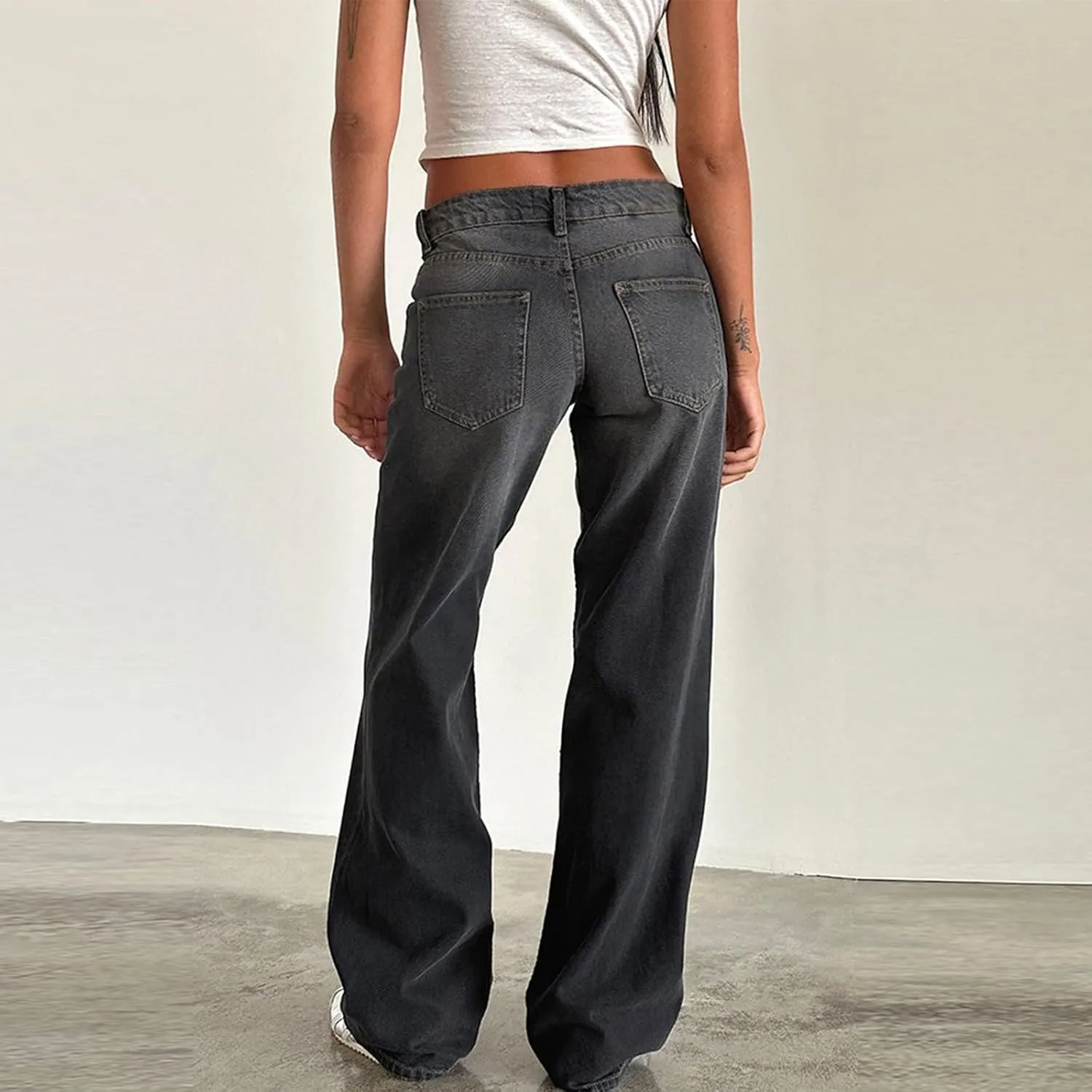 Low Rise Baggy Jeans for Women Y2k Boyfriend Barrel Wide Leg Jeans Loose Casual Denim Trousers Jeans with Pockets