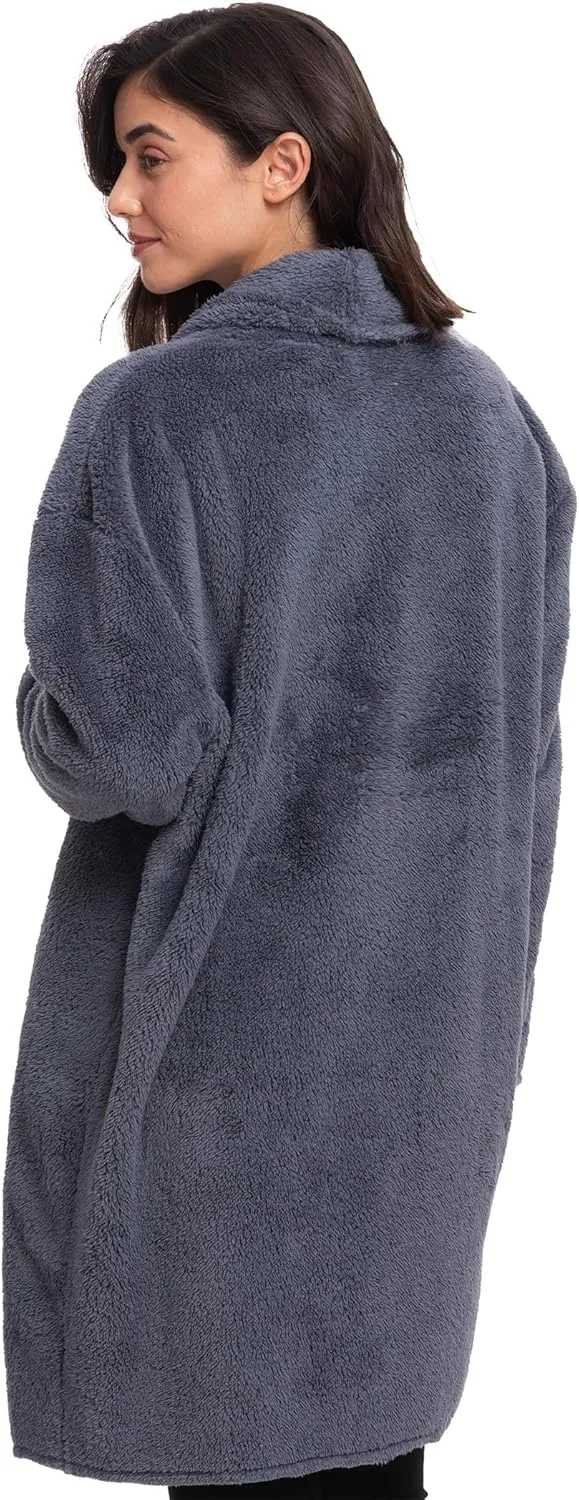 Mad Dog Women's Sherpa Cardigan Sweater, Cozy Loungewear Top, Thin Lightweight Long Open Front Jacket