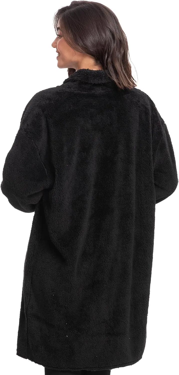 Mad Dog Women's Sherpa Cardigan Sweater, Cozy Loungewear Top, Thin Lightweight Long Open Front Jacket