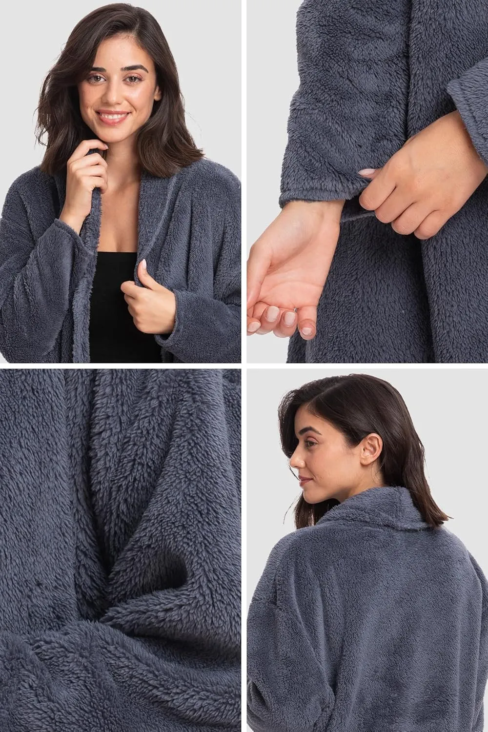 Mad Dog Women's Sherpa Cardigan Sweater, Cozy Loungewear Top, Thin Lightweight Long Open Front Jacket