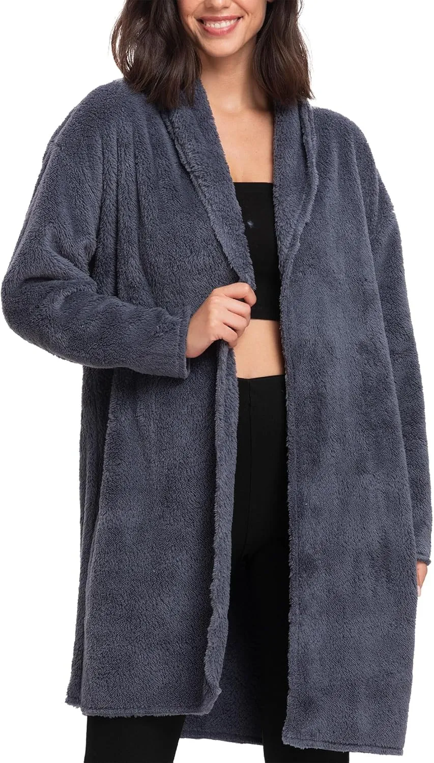 Mad Dog Women's Sherpa Cardigan Sweater, Cozy Loungewear Top, Thin Lightweight Long Open Front Jacket