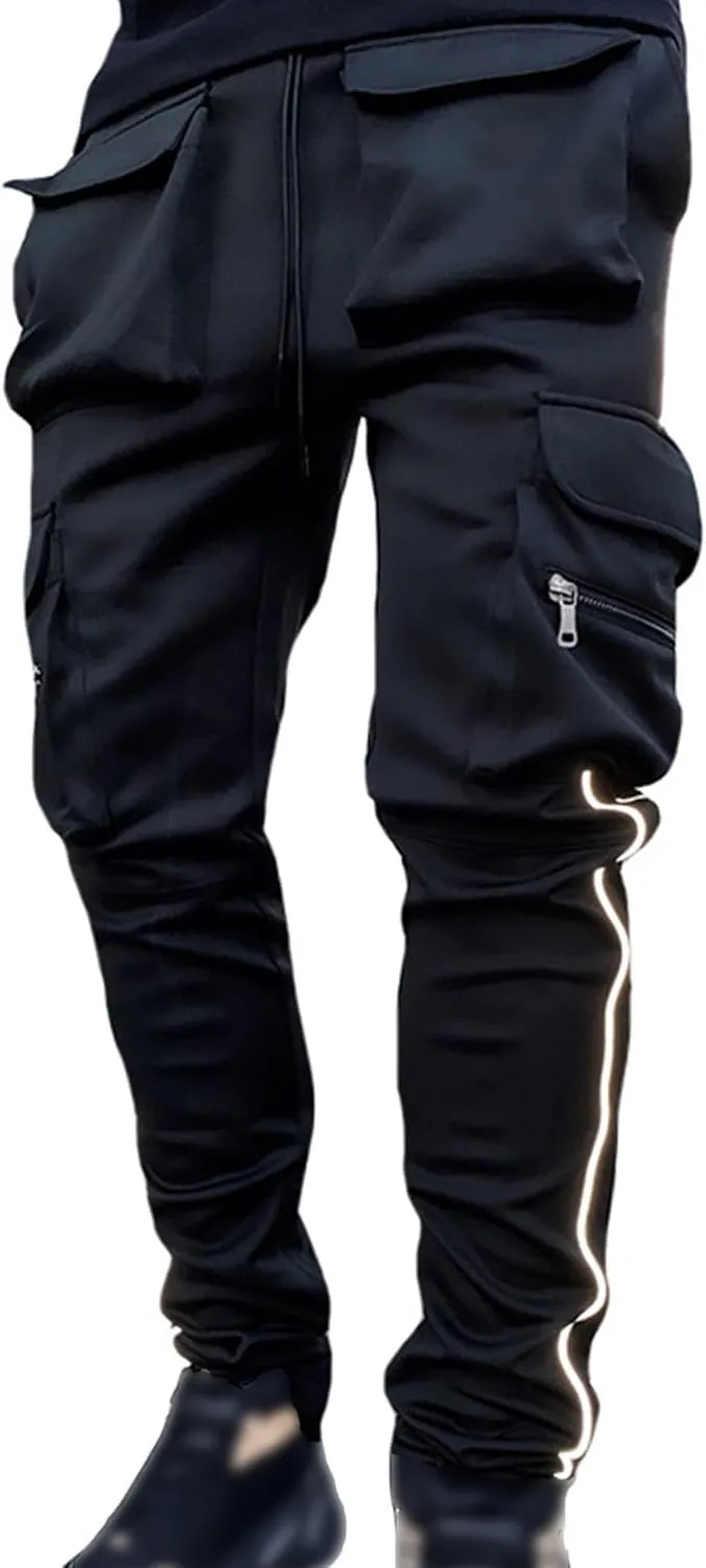 Maiyifu-GJ Men's Multi-Pockets Cargo Joggers Pants Fashion Casual Stretch Drawstring Sweatpants Athletic Hiking Trousers