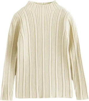 marc & janie Girls Micro Pleated Lace Half High Neck Bottom Shirt Slim Long Sleeve Peplum Soft Shirts Tops 241678