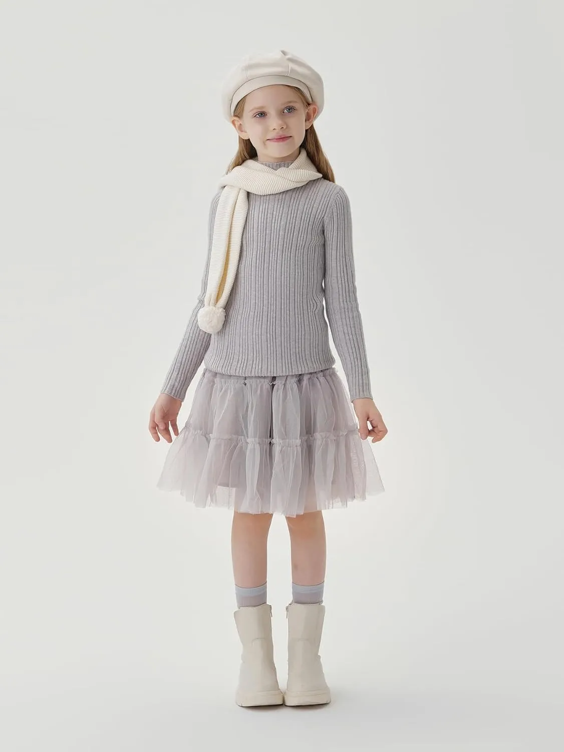 marc & janie Girls Micro Pleated Lace Half High Neck Bottom Shirt Slim Long Sleeve Peplum Soft Shirts Tops 241678