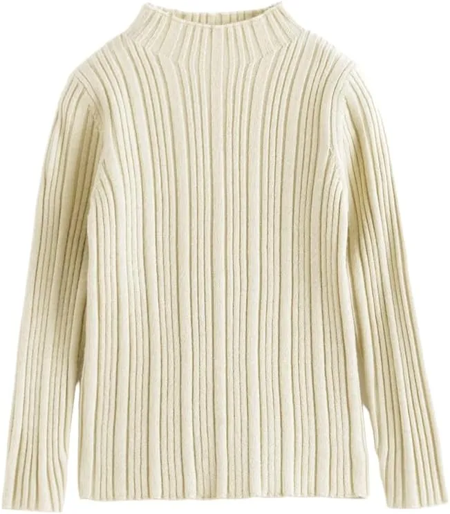 marc & janie Girls Micro Pleated Lace Half High Neck Bottom Shirt Slim Long Sleeve Peplum Soft Shirts Tops 241678