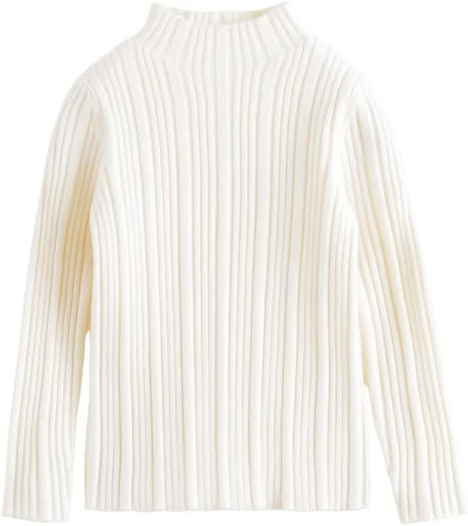 marc & janie Girls Micro Pleated Lace Half High Neck Bottom Shirt Slim Long Sleeve Peplum Soft Shirts Tops 241678