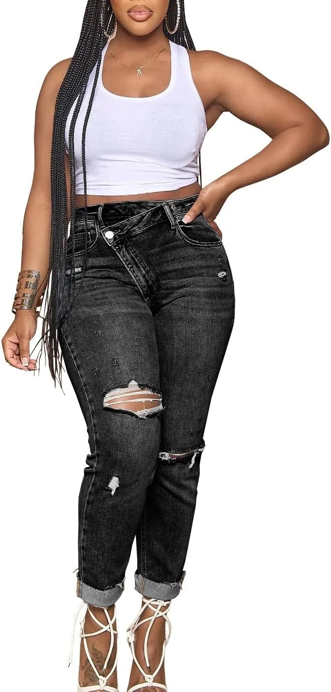 Melliflo Women's High Waisted Jeans Distressed Ripped Jeans Slim Fit Sexy Butt Lifting Skinny Stretch Jeans Denim Pants