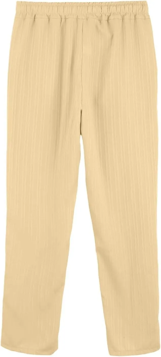 Men Casual Linen Pants Loose Fit Elastic Waist Drawstring Lightweight Pant Summer Beach Yoga Jogger Trouser w/Pockets