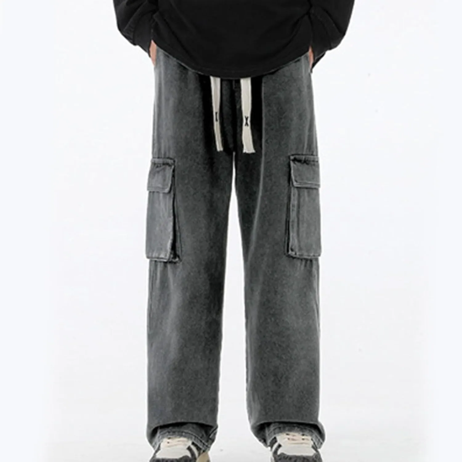 Men Drawstring Loose Fit Casual Combat Cargo Pants Cotton Outdoor Military Multi Pockets Work Pants