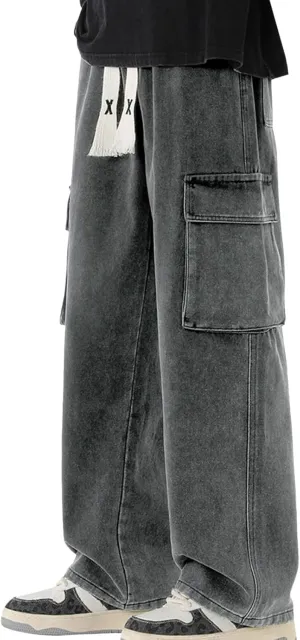 Men Drawstring Loose Fit Casual Combat Cargo Pants Cotton Outdoor Military Multi Pockets Work Pants