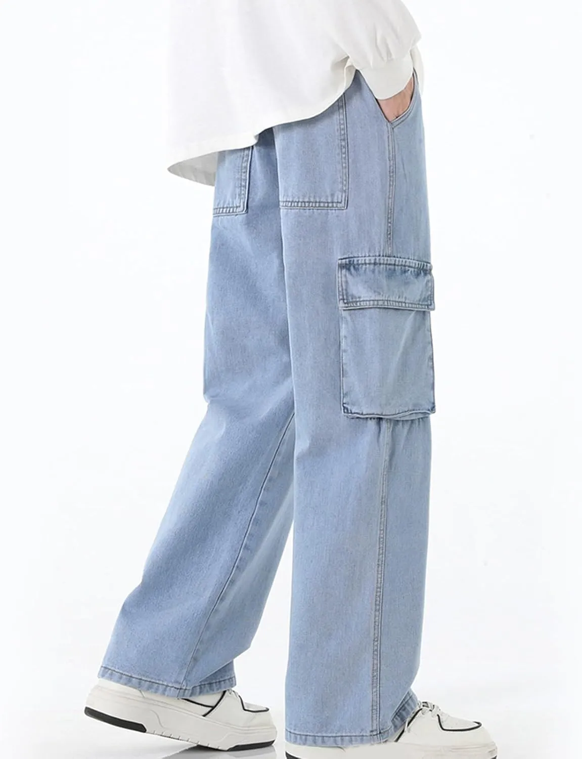 Men Drawstring Loose Fit Casual Combat Cargo Pants Cotton Outdoor Military Multi Pockets Work Pants