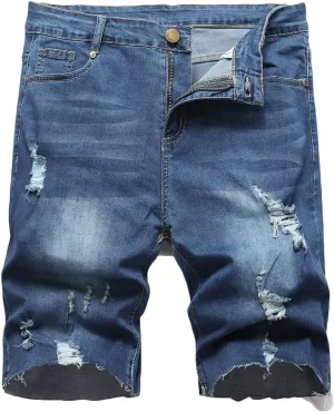 Men Shorts 5 Inch Casual Distressed Straight Fit Ripped Denim Shorts Summer Loose Cut-Off Jean Short with Pockets