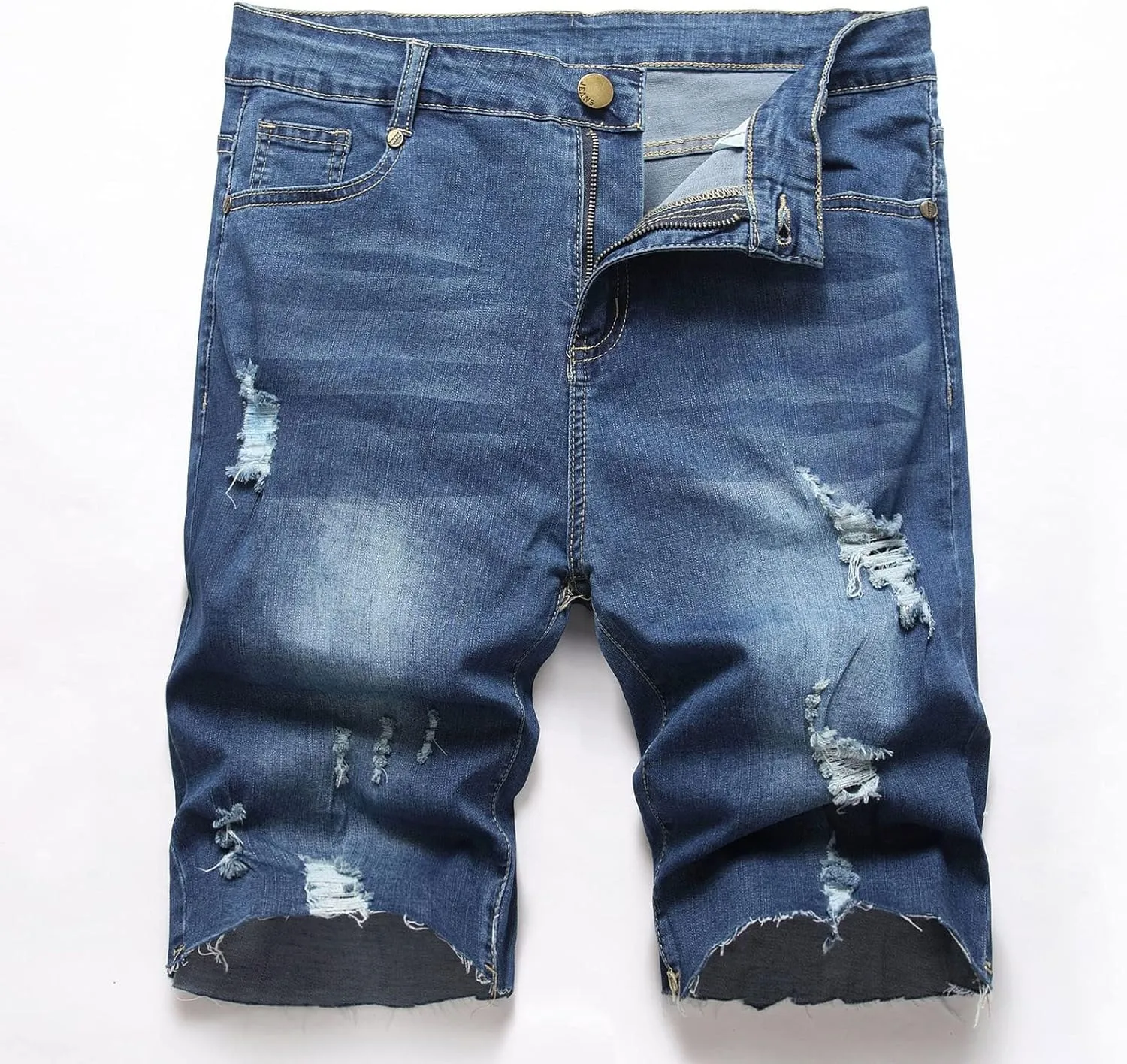 Men Shorts 5 Inch Casual Distressed Straight Fit Ripped Denim Shorts Summer Loose Cut-Off Jean Short with Pockets