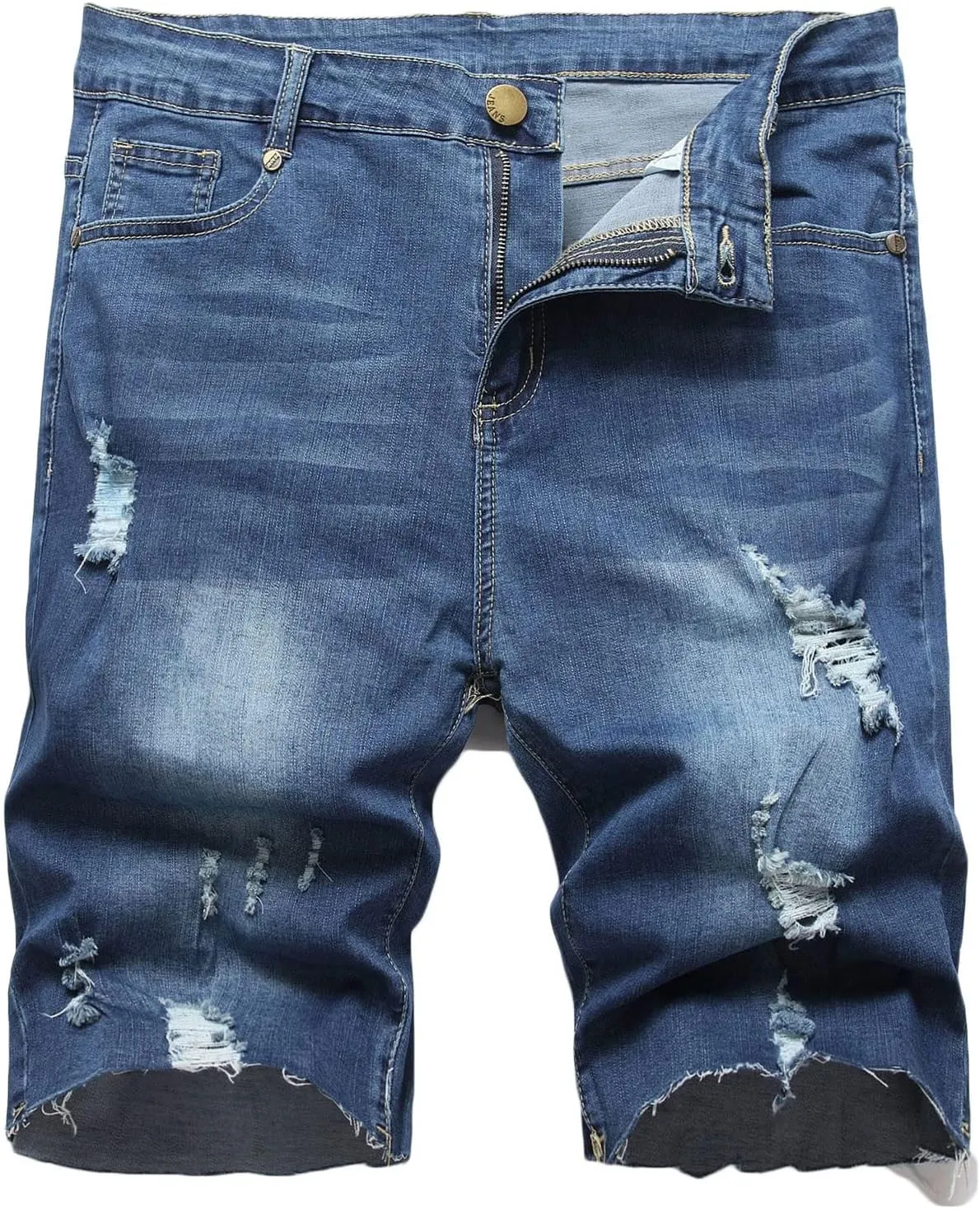 Men Shorts 5 Inch Casual Distressed Straight Fit Ripped Denim Shorts Summer Loose Cut-Off Jean Short with Pockets