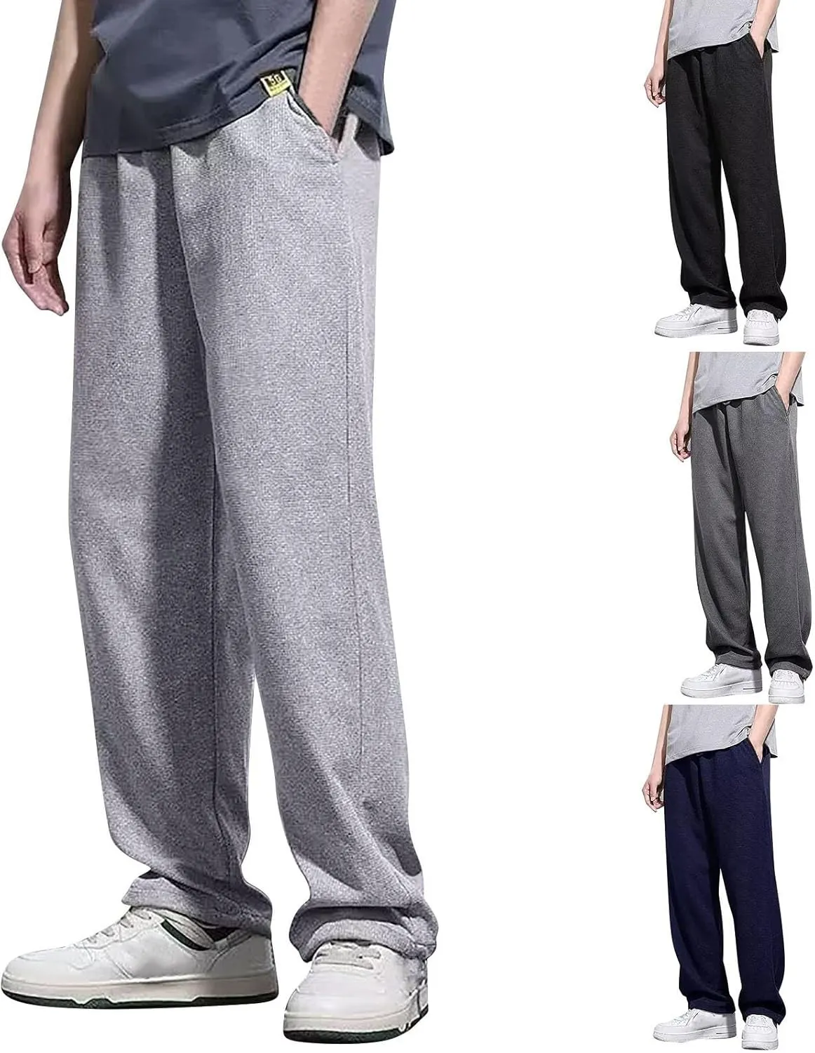 Mens Baggy Corduroy Pants Wide Leg Loose Fit Drawstring Soft Comfy Sweatpants Elastic Waist Open Bottom Casual Pants