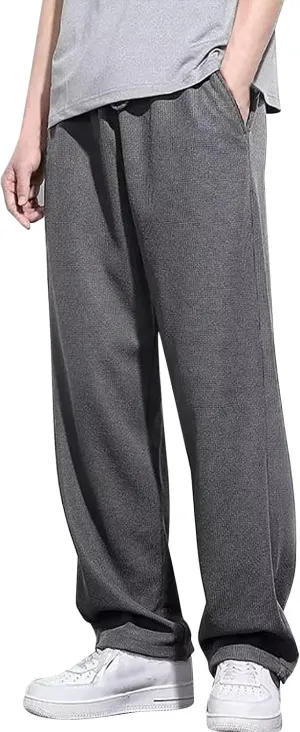 Mens Baggy Corduroy Pants Wide Leg Loose Fit Drawstring Soft Comfy Sweatpants Elastic Waist Open Bottom Casual Pants