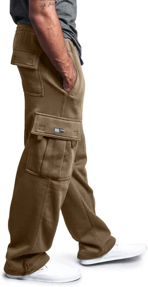 Mens Baggy Sweatpants Drawstring Elastic Waist Cargo Sweat Pants Loose Fit Workout Gym Cargo Pants with Pockets