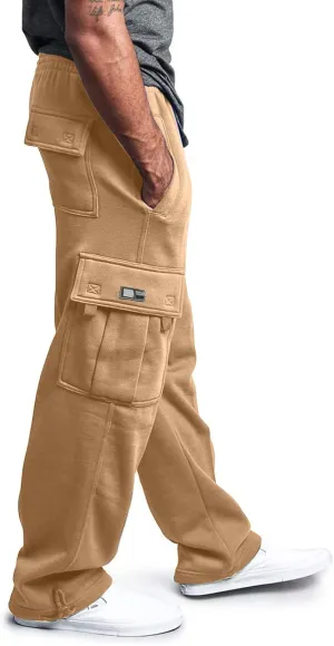Mens Baggy Sweatpants Drawstring Elastic Waist Cargo Sweat Pants Loose Fit Workout Gym Cargo Pants with Pockets