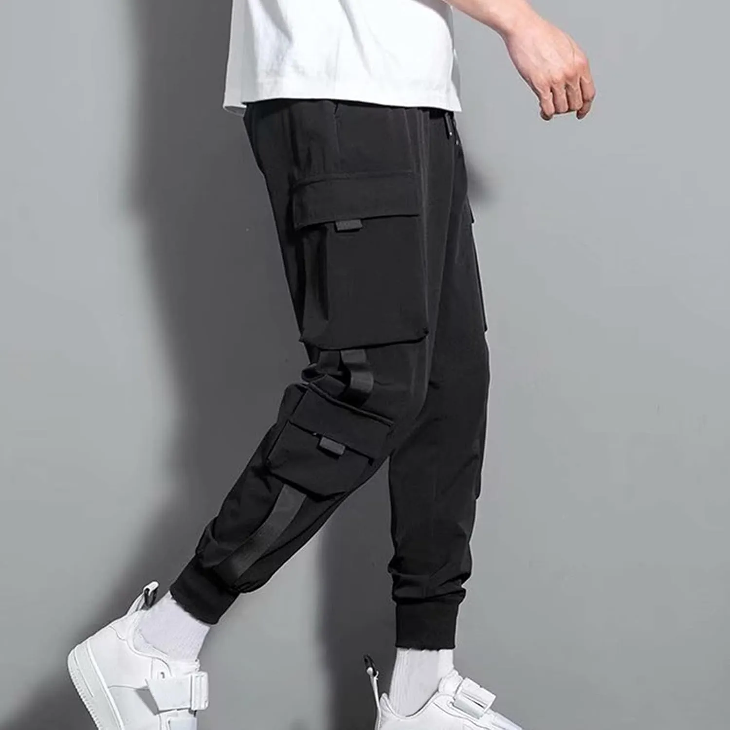 Men's Cargo Pants Multi Pocket Stretch Elastic Waist Joggers Adjustable Drawstring Ankle Cuffs Quick Dry Outdoor
