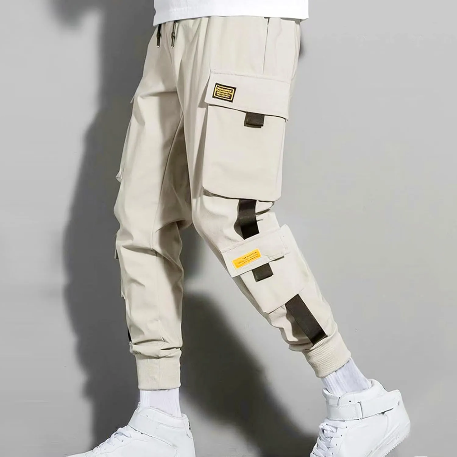 Men's Cargo Pants Multi Pocket Stretch Elastic Waist Joggers Adjustable Drawstring Ankle Cuffs Quick Dry Outdoor