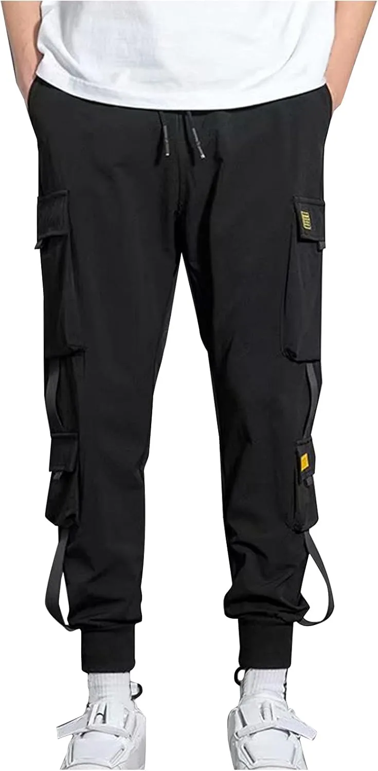 Men's Cargo Pants Multi Pocket Stretch Elastic Waist Joggers Adjustable Drawstring Ankle Cuffs Quick Dry Outdoor