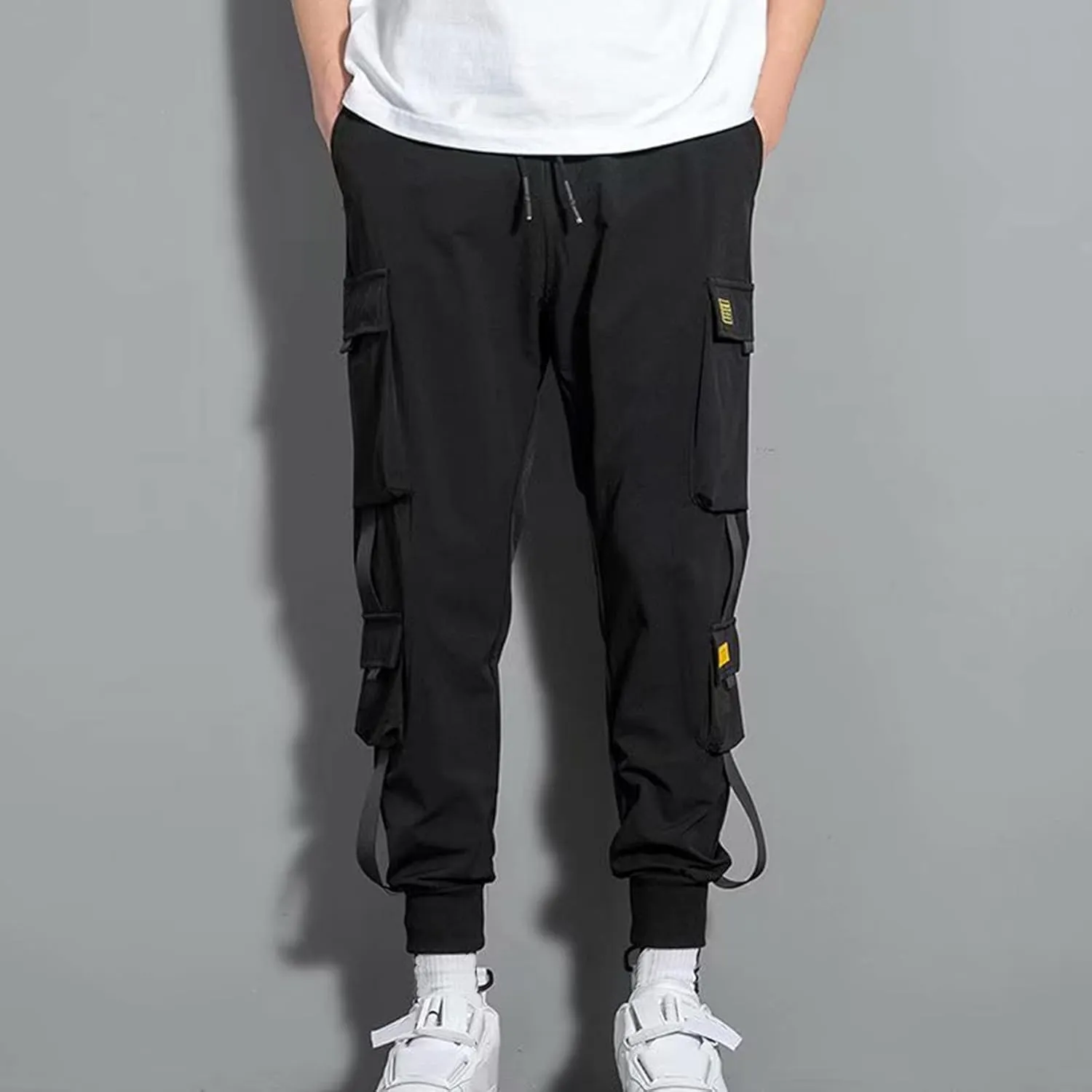 Men's Cargo Pants Multi Pocket Stretch Elastic Waist Joggers Adjustable Drawstring Ankle Cuffs Quick Dry Outdoor