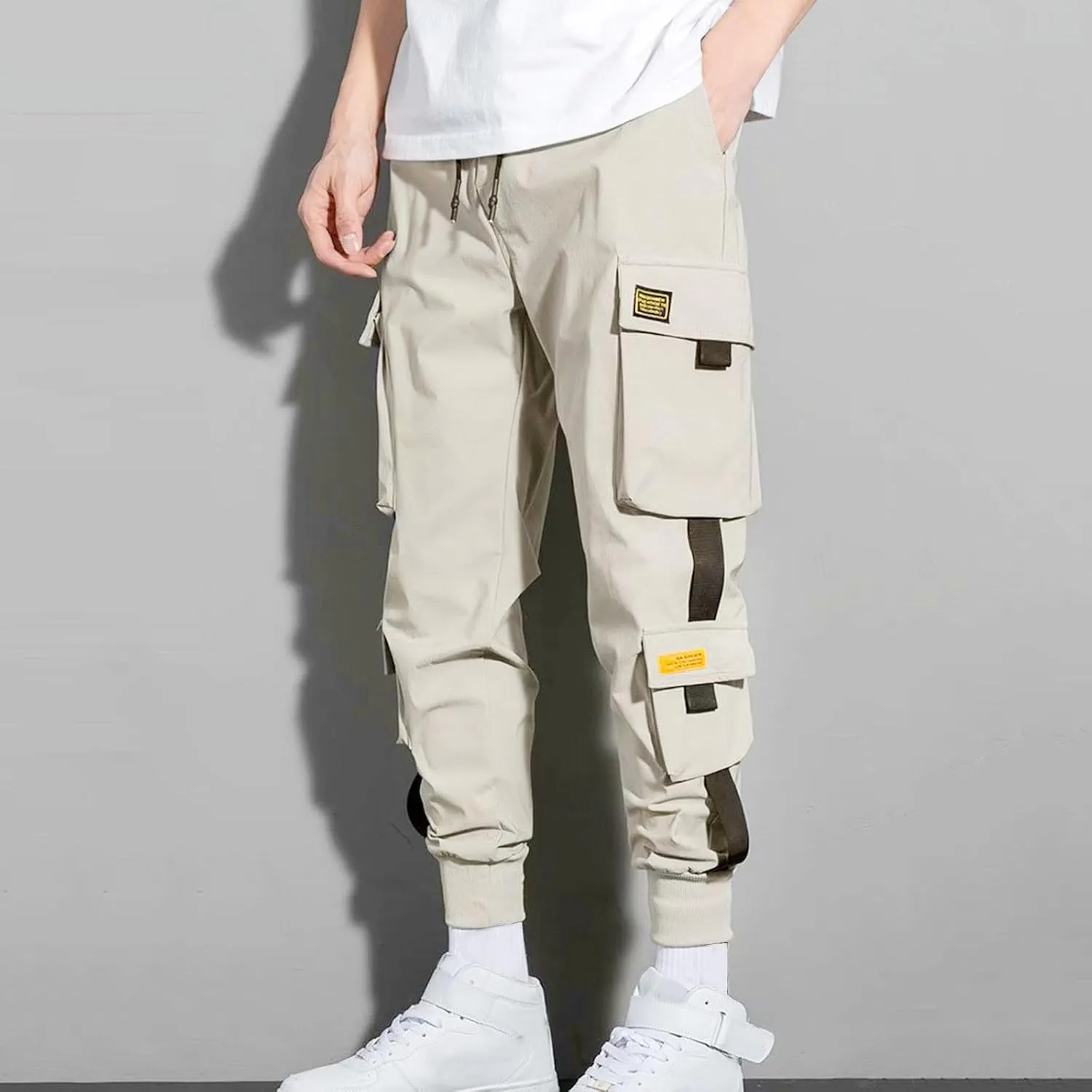 Men's Cargo Pants Multi Pocket Stretch Elastic Waist Joggers Adjustable Drawstring Ankle Cuffs Quick Dry Outdoor
