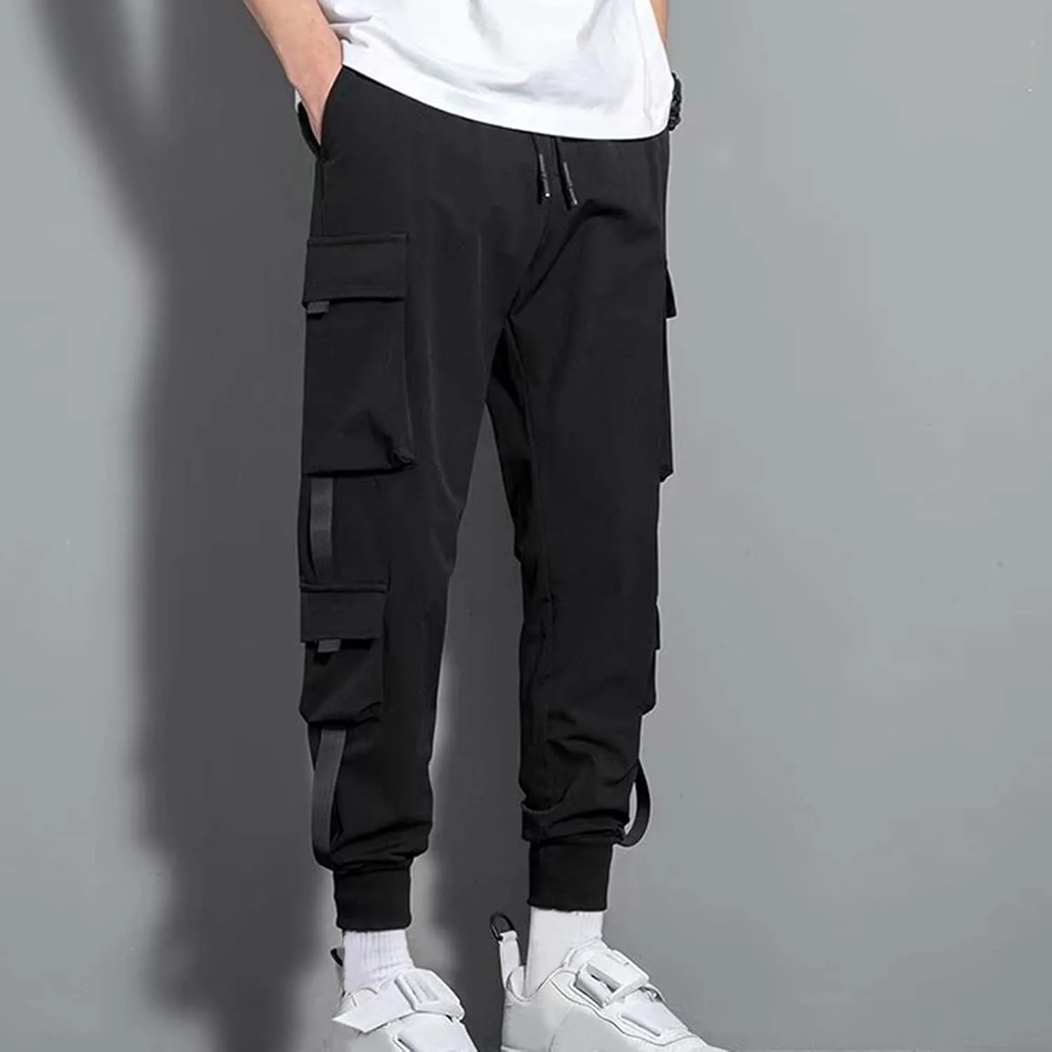 Men's Cargo Pants Multi Pocket Stretch Elastic Waist Joggers Adjustable Drawstring Ankle Cuffs Quick Dry Outdoor